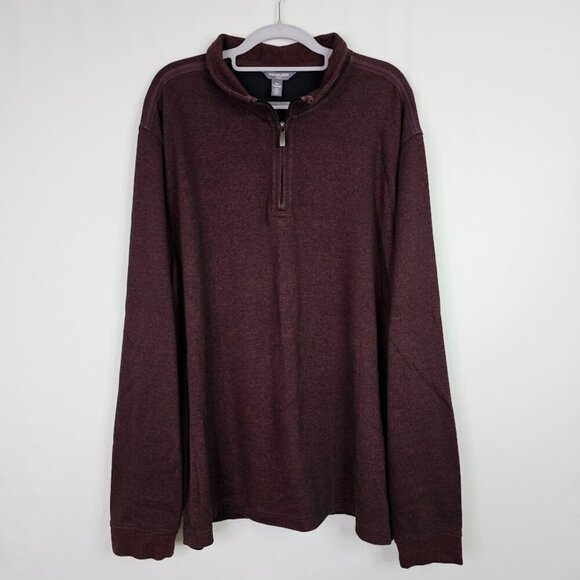 Men's VAN HEUSEN Flex Quarter Zip Long Sleeve Sweater Shirt MAROON RED size XXL - Picture 2 of 7